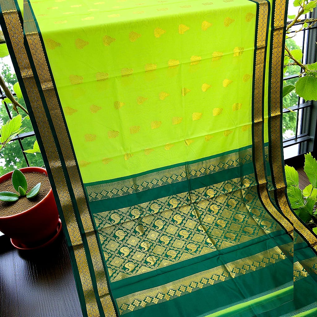 Premium Kanchi Soft Silk Saree Olive Green